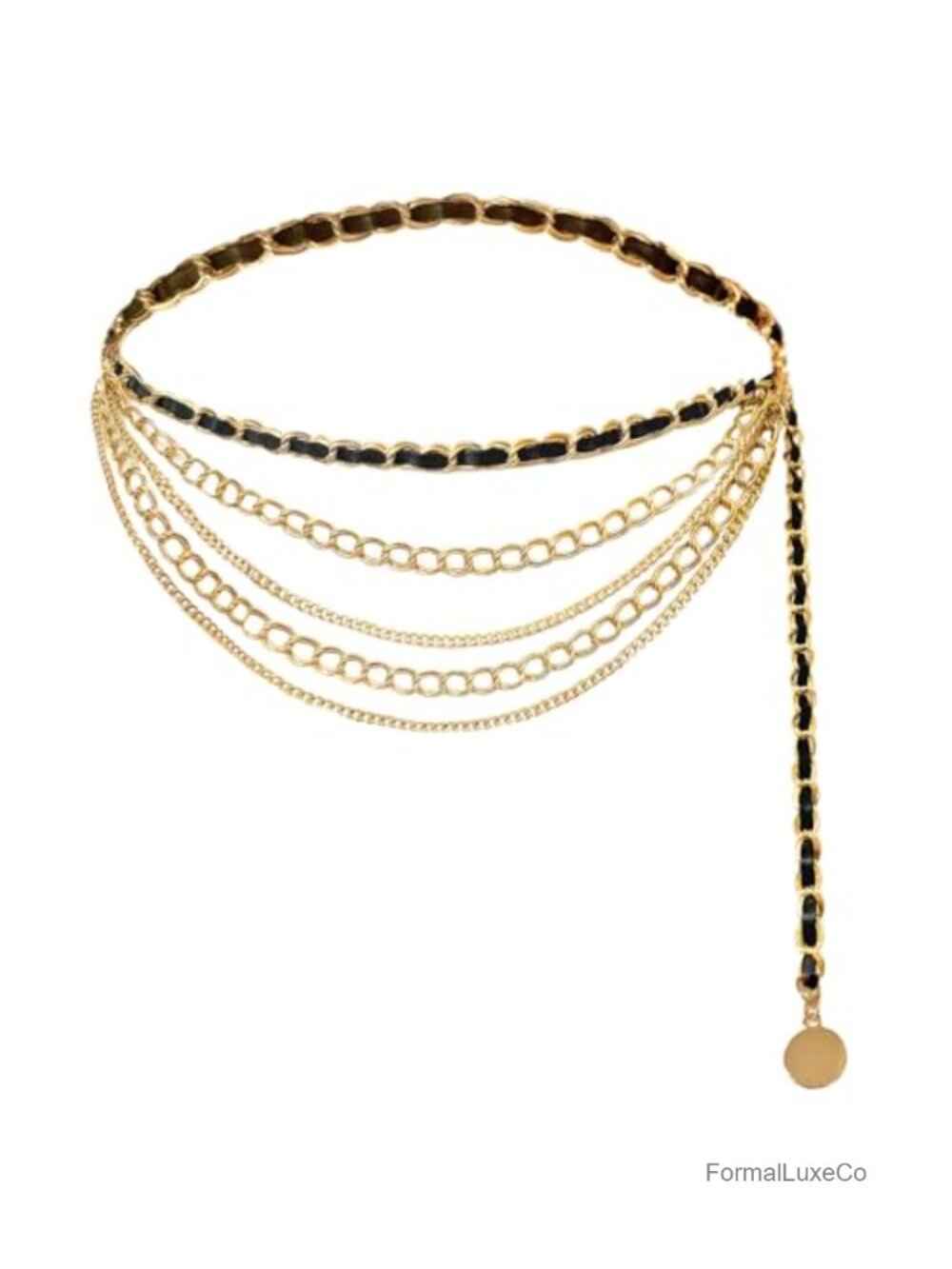 Multilayer Metal Waist Chain Belt for Dresses, Adjustable Costume Accessory